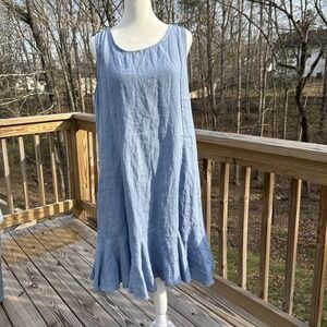 Terzo Millennio Dress Linen Women's Medium 10 Blue Italy Casual Coastal Vacation